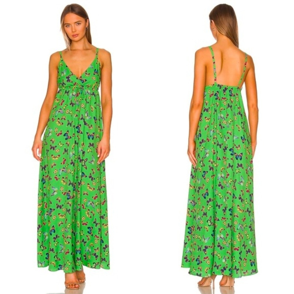 L'Agence Sachi Green Butterfly V-Neck Empire Waist Maxi XS